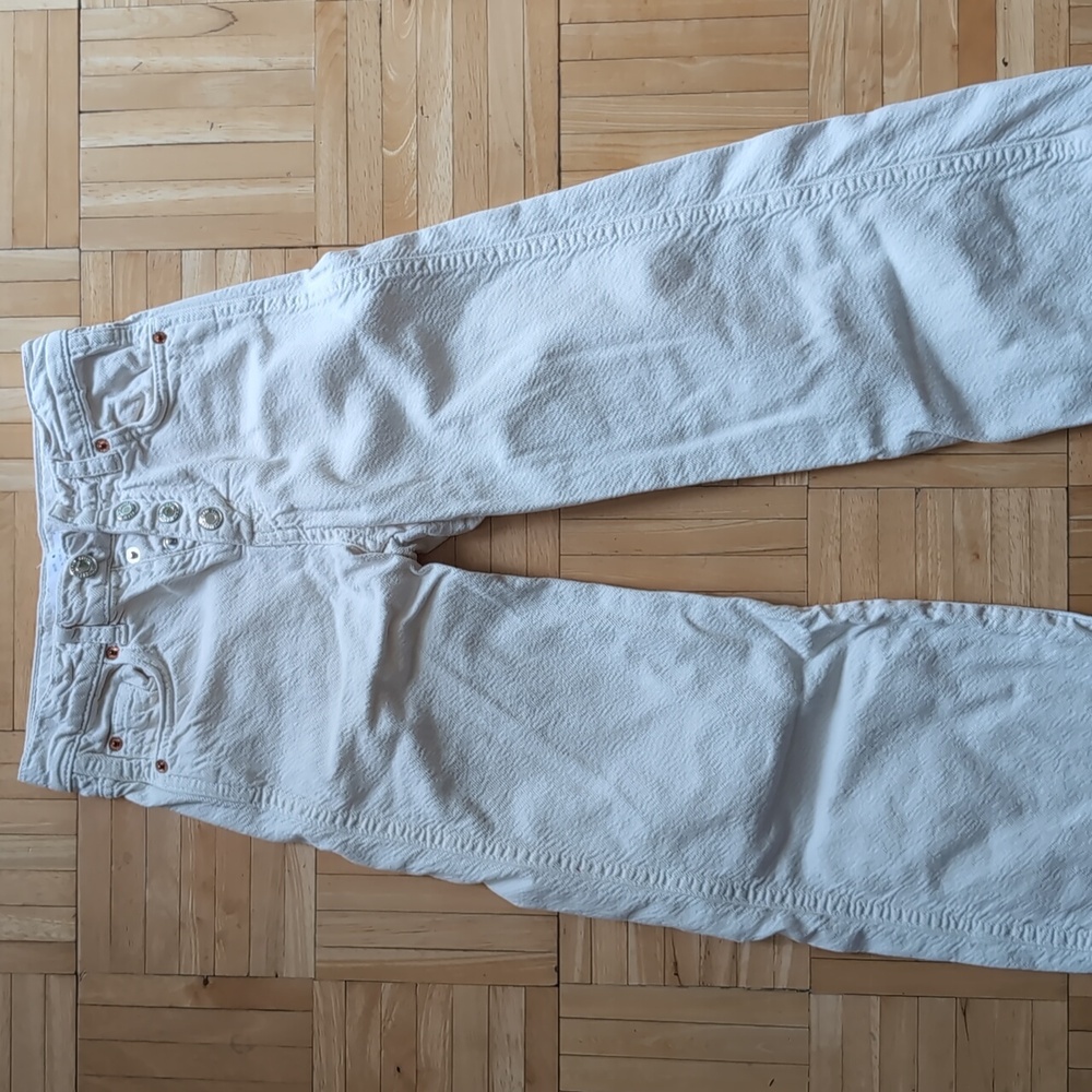 Zara girls off white/cream button wide leg jeans